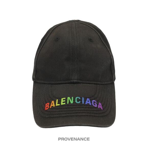 🔴 Balenciaga Embroidered Rainbow Logo Cap - Washed Black - Picture 1 of 10
